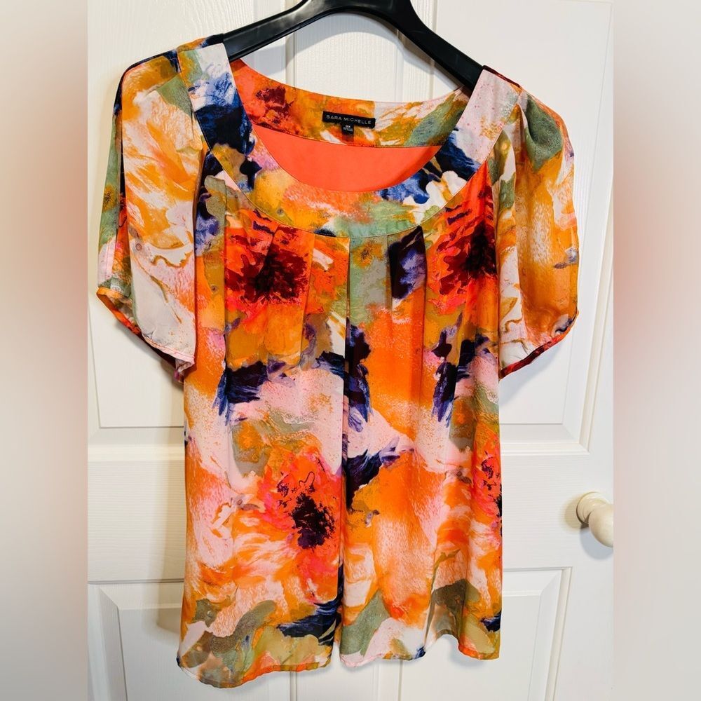 Sara Michelle Women's Floral Blouse - Orange and Green